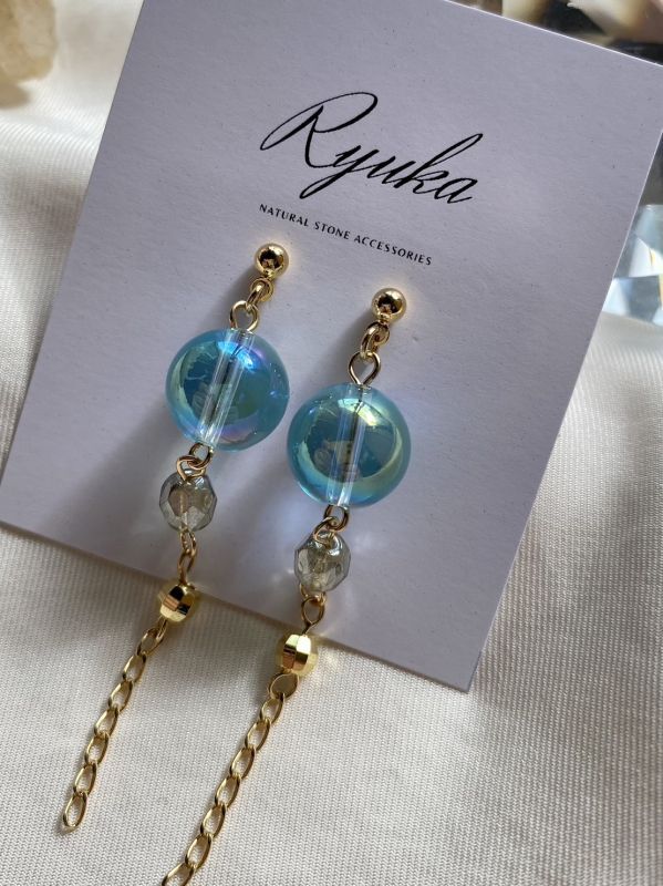 画像1: アクアオーラクォーツピアス (1)